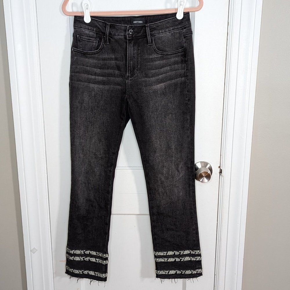 Driftwood | Black High Rise Straight Leg Jeans With Lace Trim Size 27